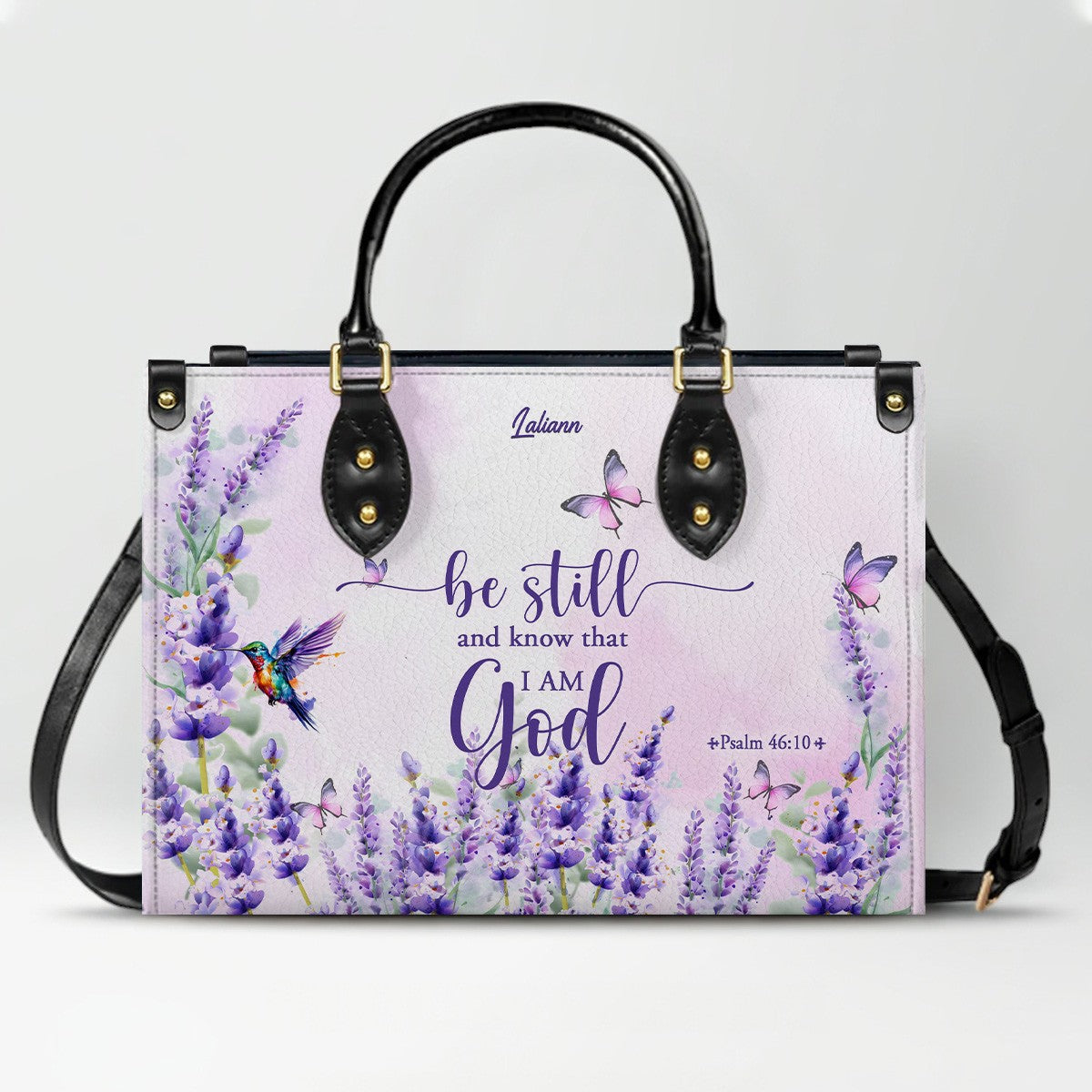 Custom Name Christian Leather Handbag with Matching Long Wallet - Scripture Verse Tote Bag, Inspirational Religious Gift for Women, Mother's Day CAB01042126