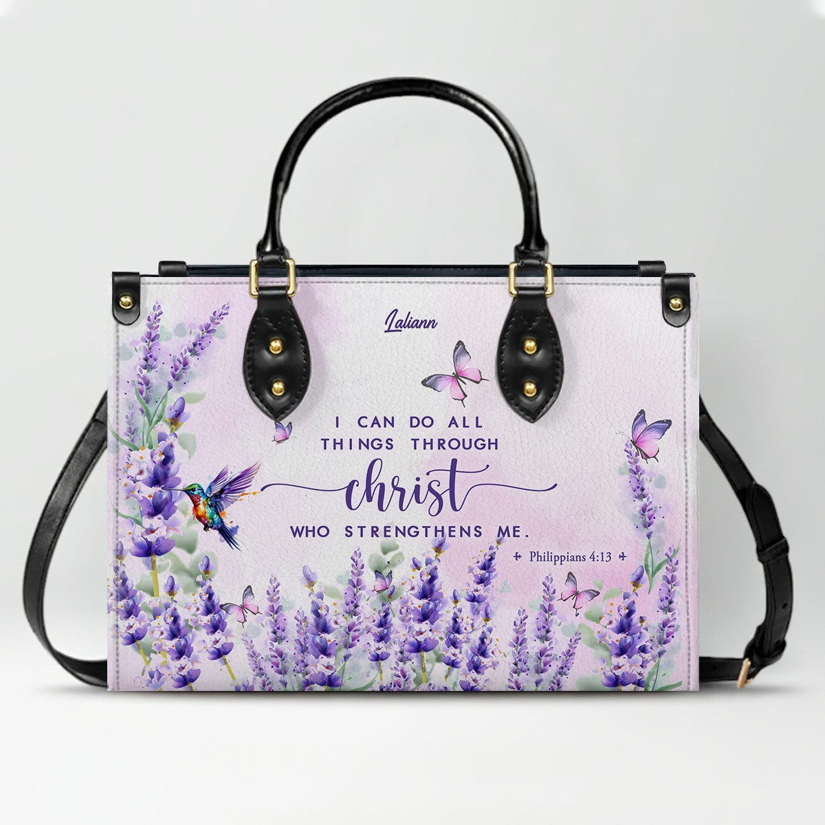 Custom Name Christian Leather Handbag with Matching Long Wallet - Scripture Verse Tote Bag, Inspirational Religious Gift for Women, Mother's Day CAB01042126