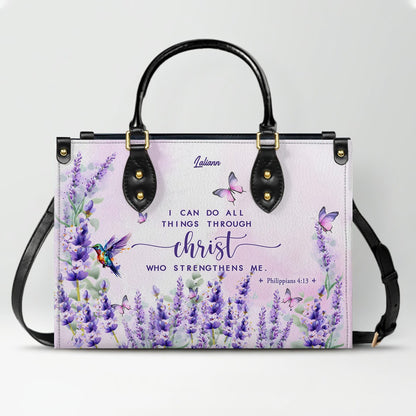 Custom Name Christian Leather Handbag with Matching Long Wallet - Scripture Verse Tote Bag, Inspirational Religious Gift for Women, Mother's Day CAB01042126