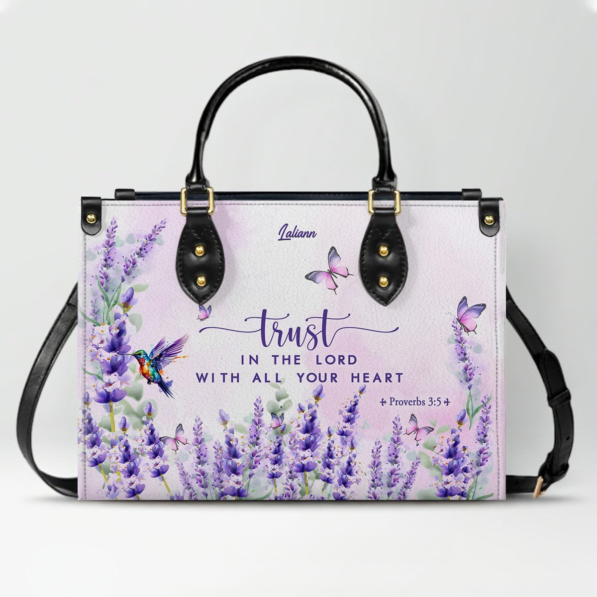 Custom Name Christian Leather Handbag with Matching Long Wallet - Scripture Verse Tote Bag, Inspirational Religious Gift for Women, Mother's Day CAB01042126