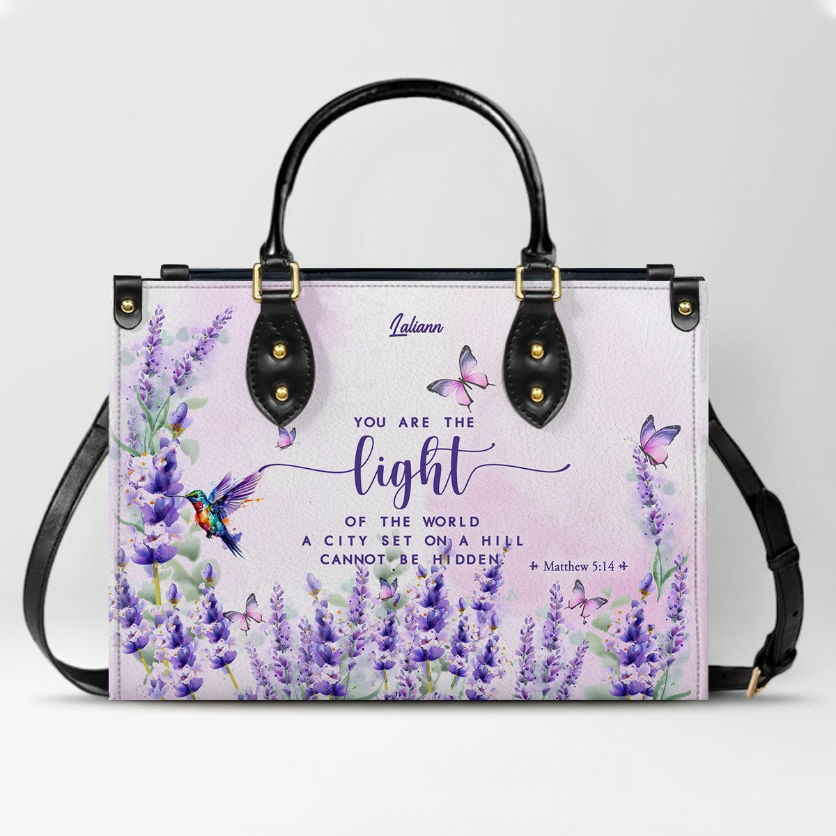 Custom Name Christian Leather Handbag with Matching Long Wallet - Scripture Verse Tote Bag, Inspirational Religious Gift for Women, Mother's Day CAB01042126