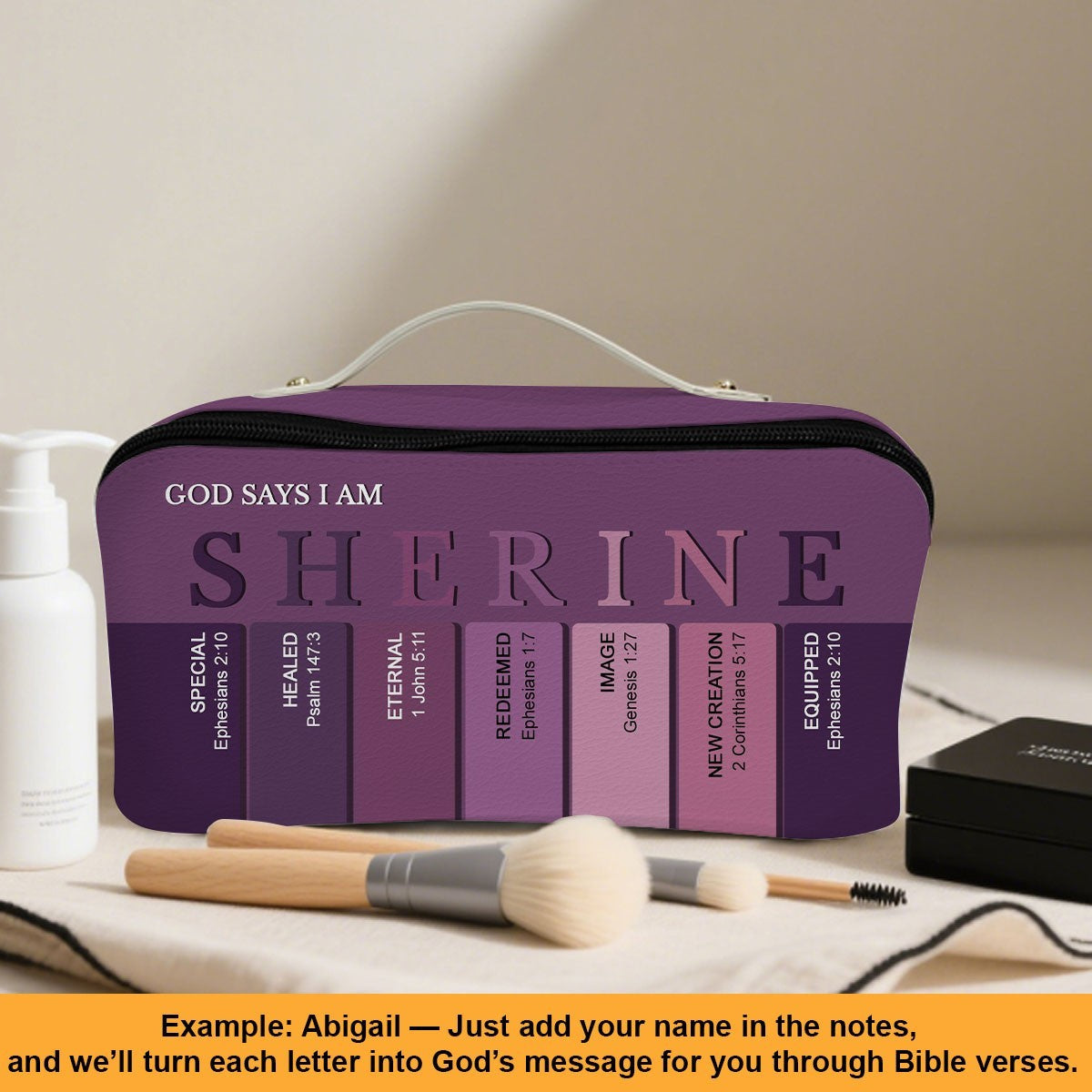 Personalized Christian Makeup Bag with Bible Verses – Custom Name Cosmetic Pouch by CHRISTIANARTBAG
