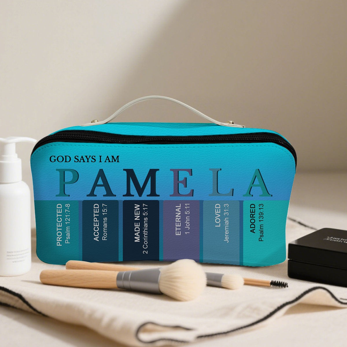 Personalized Christian Makeup Bag with Bible Verses – Custom Name Cosmetic Pouch by CHRISTIANARTBAG