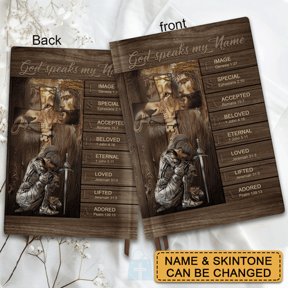 Personalized Leather Notebook – Custom Name & Skin Tone with Bible Verses for Each Letter | Christian Gift for Men & Women