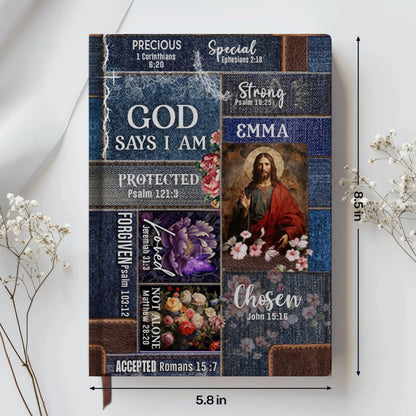 Personalized Christian Handbag | Leather Denim Floral Purse | GOD Says I Am | Custom Bible Bag by CHRISTIANARTBAG
