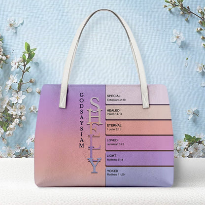 Personalized Christian Tote Bag – God Says I Am Custom Name & Color with Bible Verses | CHRISTIANARTBAG