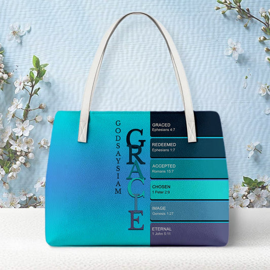 Personalized Christian Tote Bag – God Says I Am Custom Name & Color with Bible Verses | CHRISTIANARTBAG