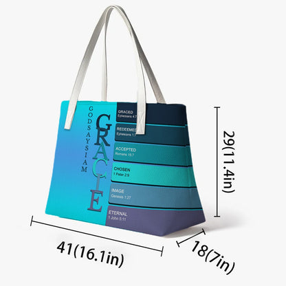 Personalized Christian Tote Bag – God Says I Am Custom Name & Color with Bible Verses | CHRISTIANARTBAG
