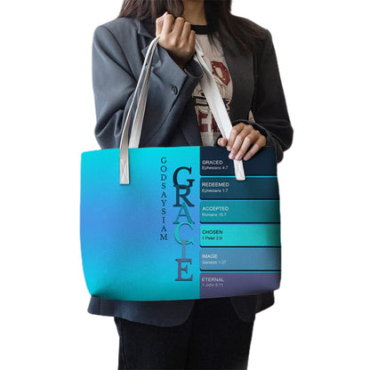 Personalized Christian Tote Bag – God Says I Am Custom Name & Color with Bible Verses | CHRISTIANARTBAG