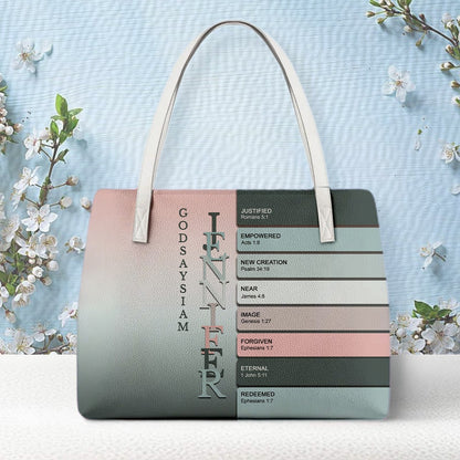 Personalized Christian Tote Bag – God Says I Am Custom Name & Color with Bible Verses | CHRISTIANARTBAG