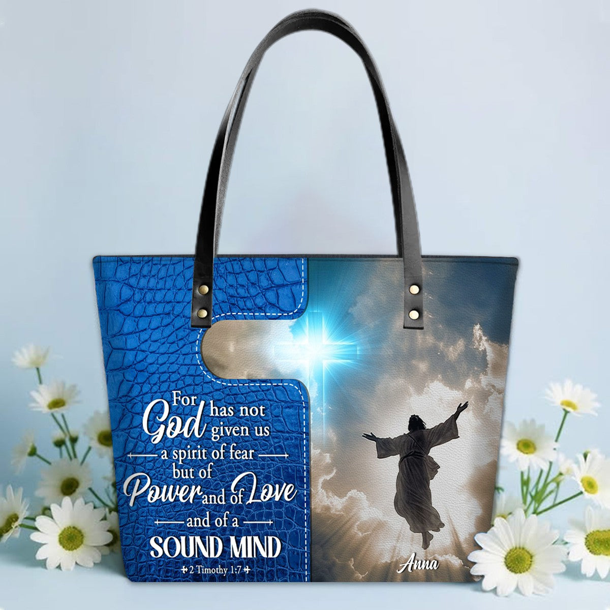 Personalized Leather Tote Bag Luxury – Custom Christian Bible Verse Tote by CHRISTIANARTBAG