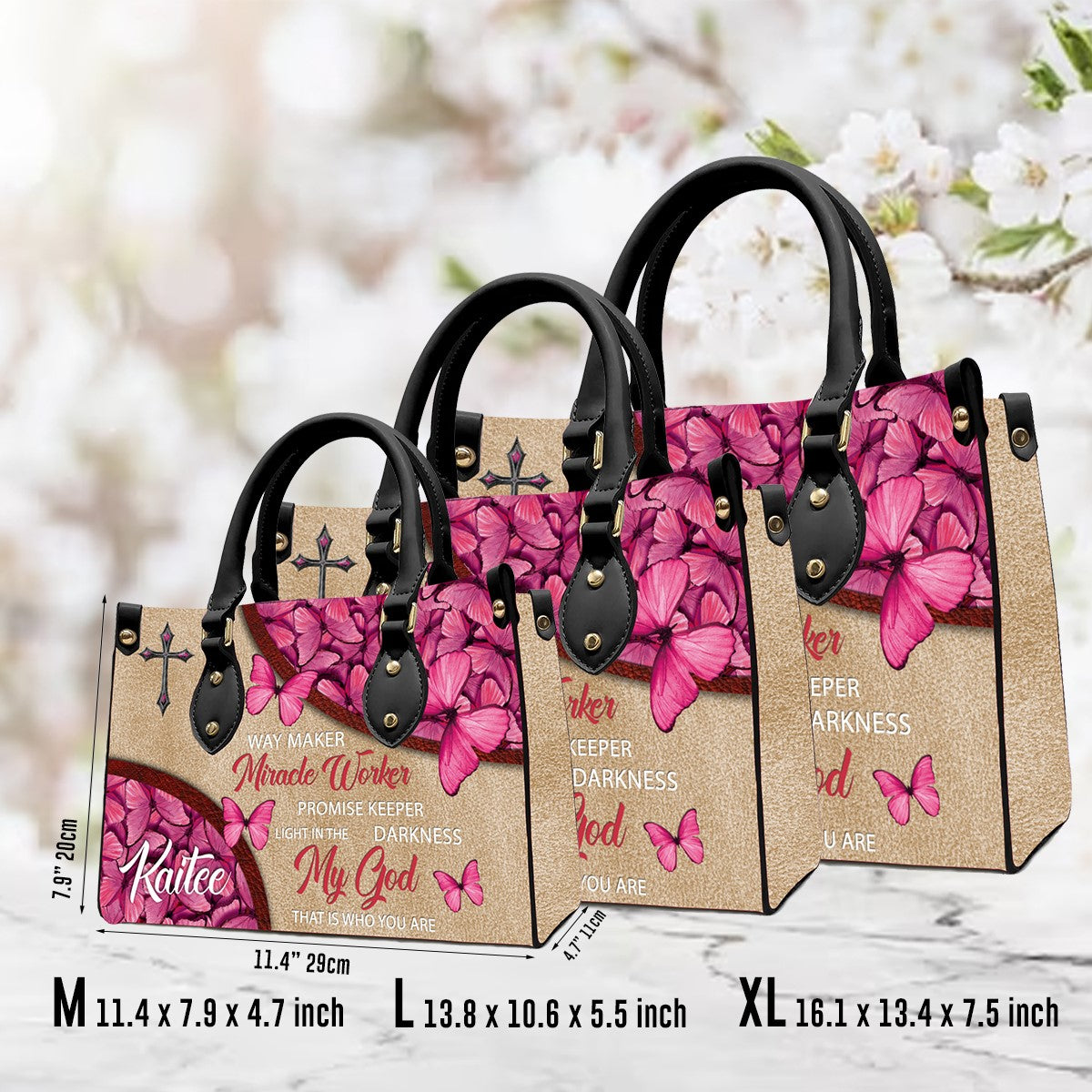 Christianartbag Handbags, Way Maker Miracle Worker Leather Handbag, Butterfly Pink Leather Handbag, Gifts for Women, CABLTB01311023. - Christian Art Bag