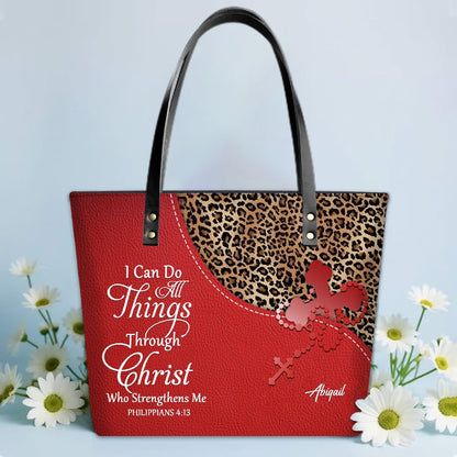 Personalized Christian Leather Tote Bag Luxury – Bible Verse Handbag by CHRISTIANARTBAG