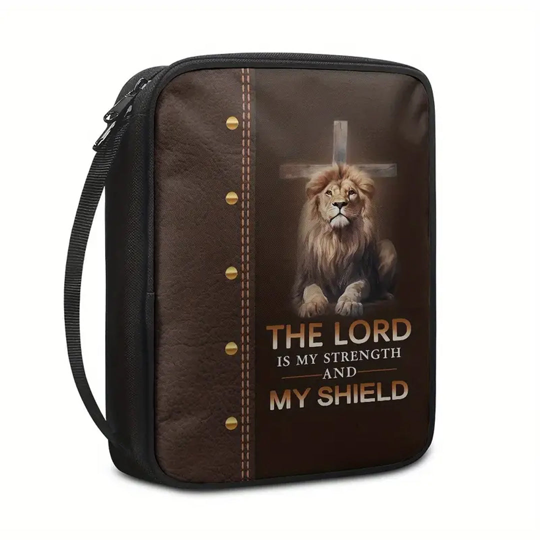 Majestic Lion 'The Lord is My Shield' Personalized Canvas Bible Cover | CHRISTIANARTBAG