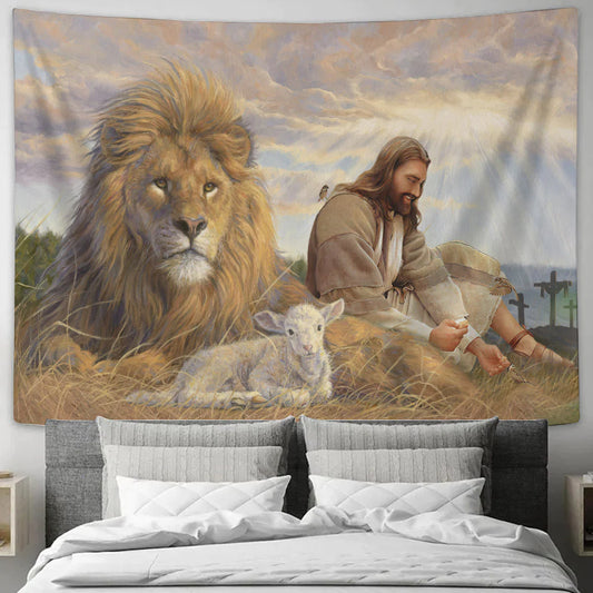 Christianartbag Tapestry, Lion Of Judah, Jesus Christ Tapestry Wall Art, Tapestry Wall Hanging, Christian Wall Art, Tapestries, CABTP05060923. - Christian Art Bag