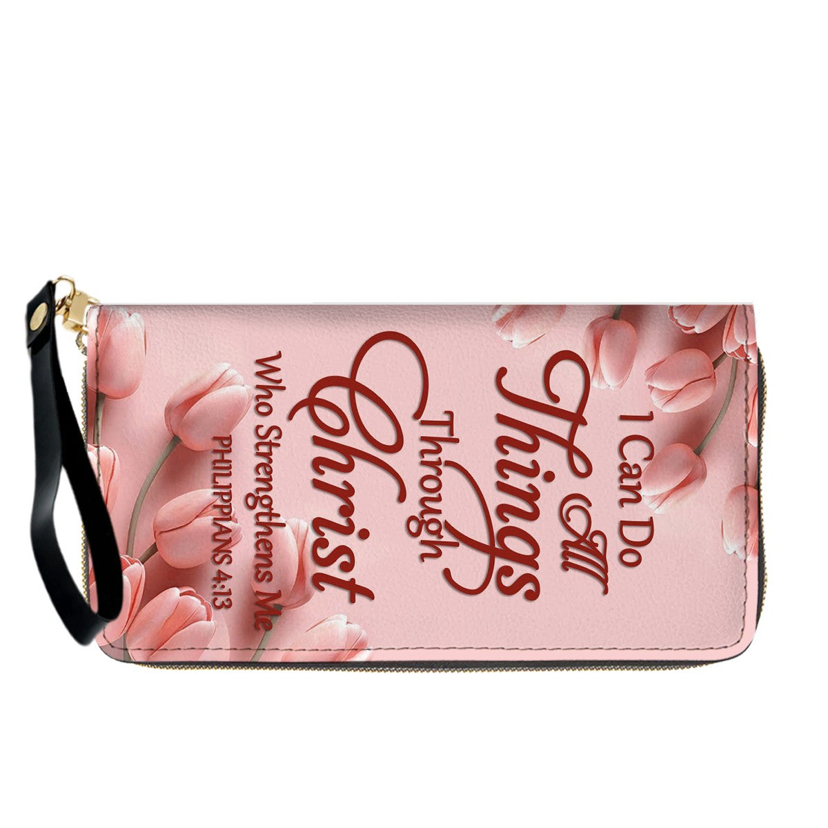 Personalized Leather Handbag for Women – Custom Name Christian Bible Verse Purse – Floral Pink Tulip Scripture Bag – Gift by CHRISTIANARTBAG CAB 022726