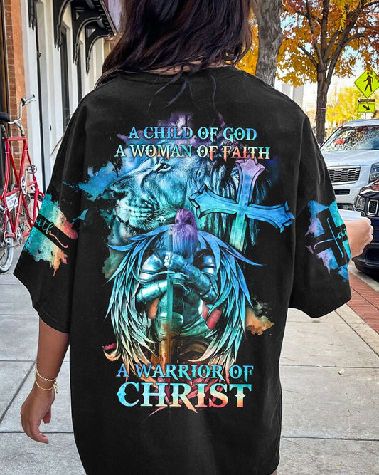 Christianartbag 3D T-Shirt For Women, A Child Of God A Woman Of Faith Lion Warrior, Christian Shirt, Faithful Fashion, 3D Printed Shirts for Christian Women - Christian Art Bag
