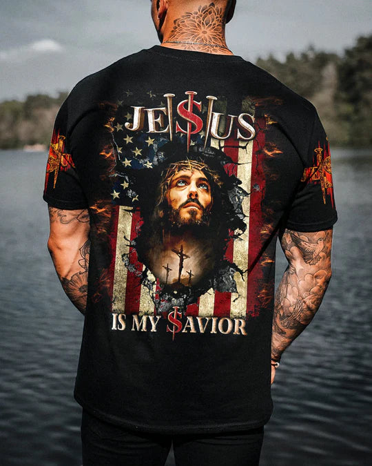 Christianartbag 3D T-Shirt For Men, Jesus Is My Savior Crack Flag Men's All Over Print Shirt , Christian T-Shirt, Christian 3D T-Shirt, Unisex T-Shirt. - Christian Art Bag