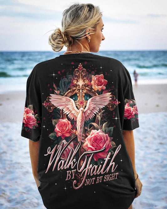 Christianartbag 3D T-Shirt For Women, Walk By Faith Not By Sight Women's All Over Print Shirt, Christian Shirt, Faithful Fashion, 3D Printed Shirts for Christian Women - Christian Art Bag