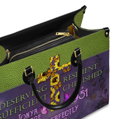 Christianartbag Handbags, Deserving Resilient Sufficient Cherished Leather Handbag, Butterfly Flower Leather Handbag, Design Handbag, Gifts for Women, CABLTB01041123. - Christian Art Bag