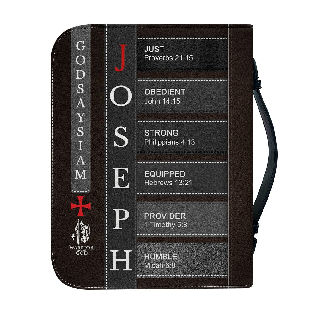 Personalized Leather Bible Cover for Men - Custom Name & Acrostic Bible Verses - Warrior of God Lion & Knight Design - Christian Gift for Him CAB4426