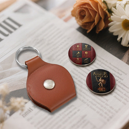 Personalized Armor of God Pocket Coin Keychain – Custom Double-Sided Religious Gift for Him