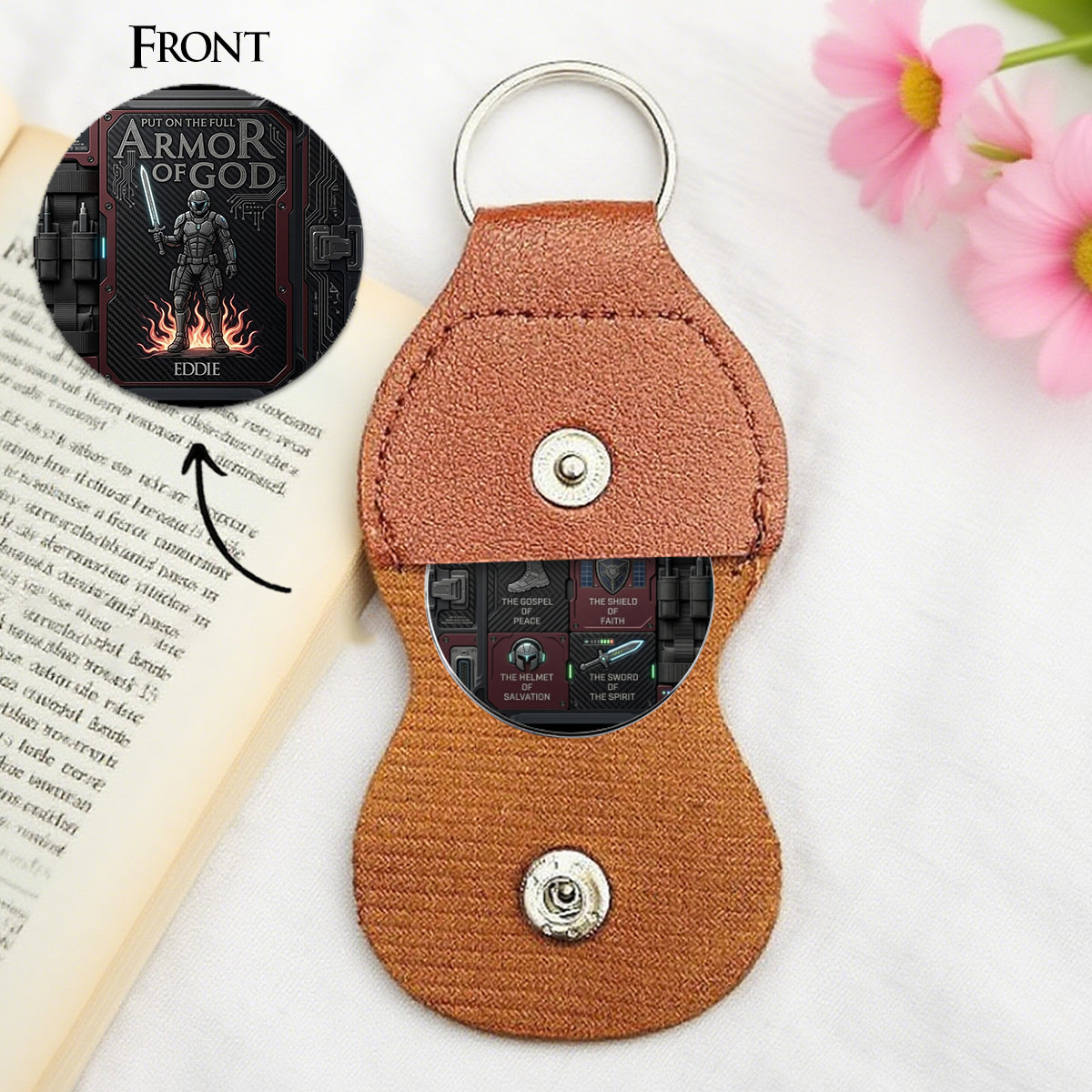 Personalized Armor of God Pocket Coin Keychain – Custom Double-Sided Religious Gift for Him