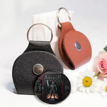 Personalized Armor of God Pocket Coin Keychain – Custom Double-Sided Religious Gift for Him