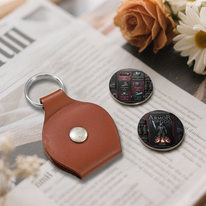 Personalized Armor of God Pocket Coin Keychain – Custom Double-Sided Religious Gift for Him