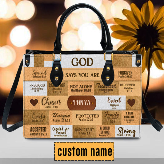Christianartbag Handbags, God Says I Am Leather Handbag Beige, Personalized Bags, Gifts for Women, Christmas Gift, CABLTB01240923. - Christian Art Bag