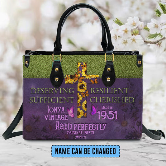 Christianartbag Handbags, Deserving Resilient Sufficient Cherished Leather Handbag, Butterfly Flower Leather Handbag, Design Handbag, Gifts for Women, CABLTB01041123. - Christian Art Bag