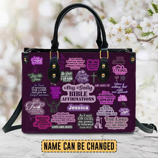 Christianartbag Handbags, My Daily Bible Affirmations Purple Leather Handbag, Handbag Design, Personalized Leather Handbag, Gifts for Women, CABLTB171223. - Christian Art Bag