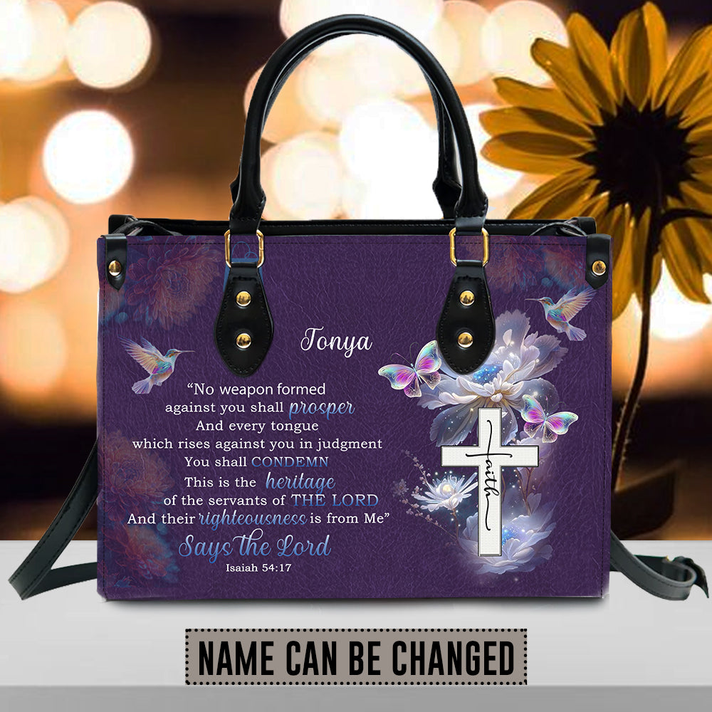 Christianartbag Handbags, Says The Lord Isaiah 54:17 Leather Handbag Purple, Personalized Bags, Gifts for Women, Christmas Gift, CABLTB01290923. - Christian Art Bag