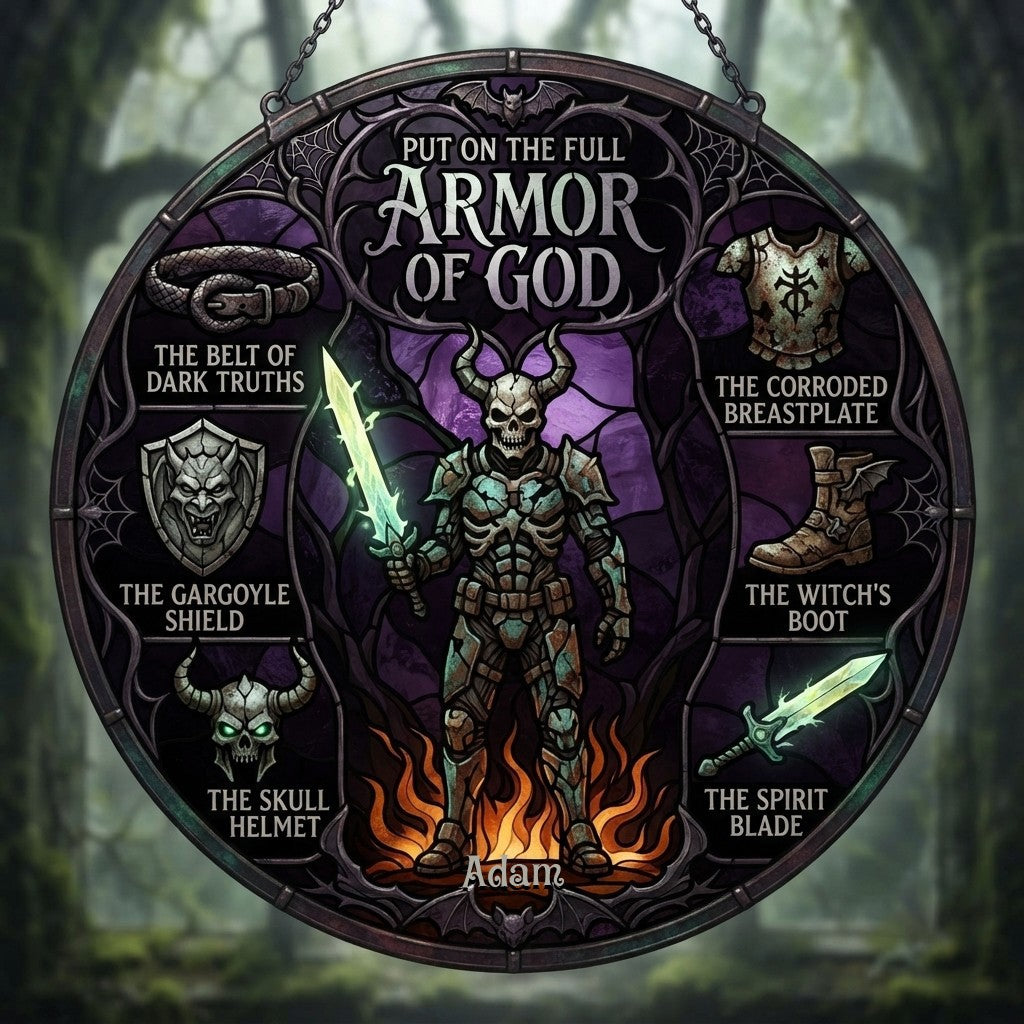 Personalized Armor of God Window Hanging Suncatcher Decor - Custom Name Stained Glass Acrylic Art | CHRISTIANARTBAG 01072326