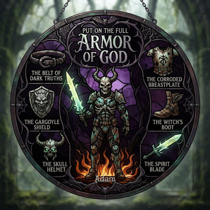 Personalized Armor of God Window Hanging Suncatcher Decor - Custom Name Stained Glass Acrylic Art | CHRISTIANARTBAG 01072326