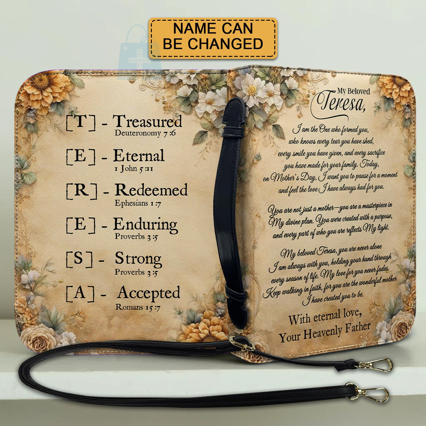 CHRISTIANARTBAG Bible Cover - A Personalized Bible Cover with God’s Letter - A Special Christian Gift for Moms - Personalized Bible Cover, CABBBCV01190325