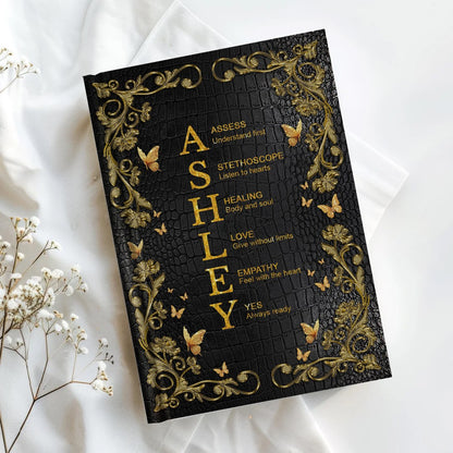 Personalized Leather Notebook for Teachers - Custom Name & Career Acrostic Alphabet Gift