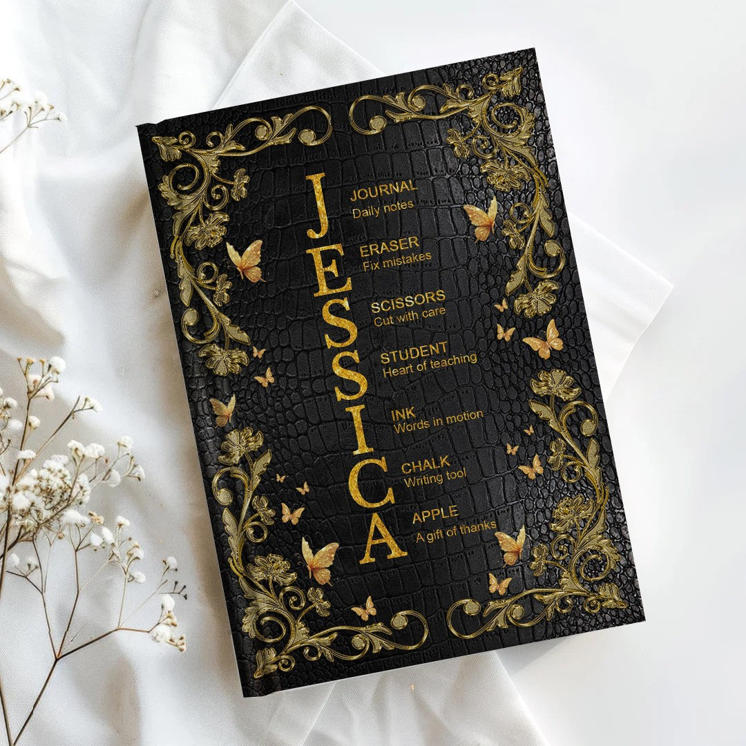 Personalized Leather Notebook for Teachers - Custom Name & Career Acrostic Alphabet Gift