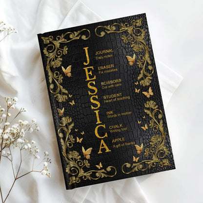 Personalized Leather Notebook for Teachers - Custom Name & Career Acrostic Alphabet Gift