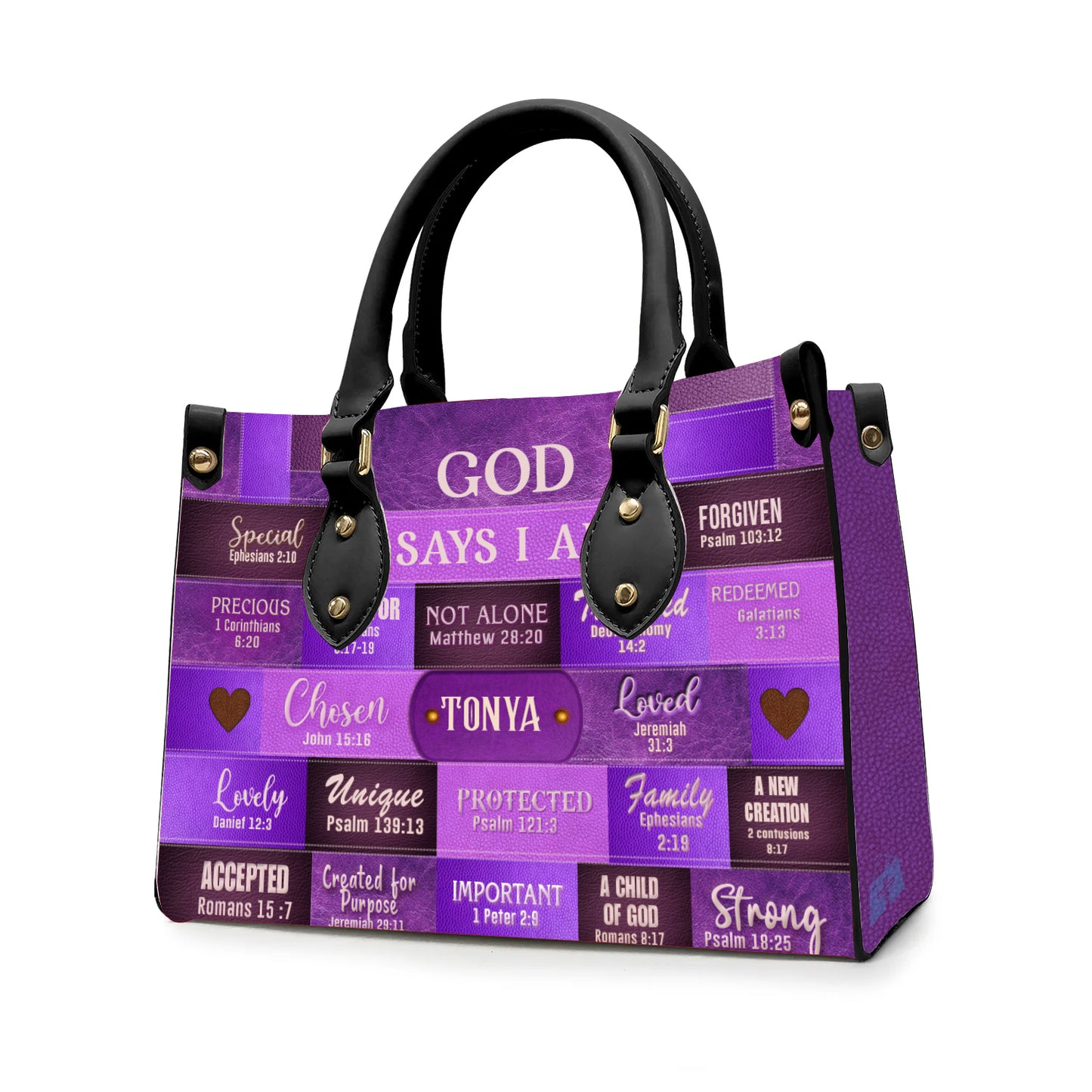 Christianartbag Handbags, God Says I Am Leather Handbag Purple, Personalized Bags, Gifts for Women, Christmas Gift, CABLTB02240923. - Christian Art Bag