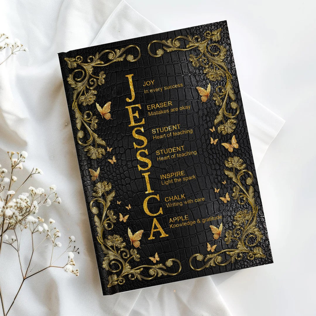 Personalized Leather Notebook for Teachers - Custom Name & Career Acrostic Alphabet Gift