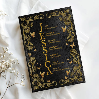 Personalized Leather Notebook for Teachers - Custom Name & Career Acrostic Alphabet Gift