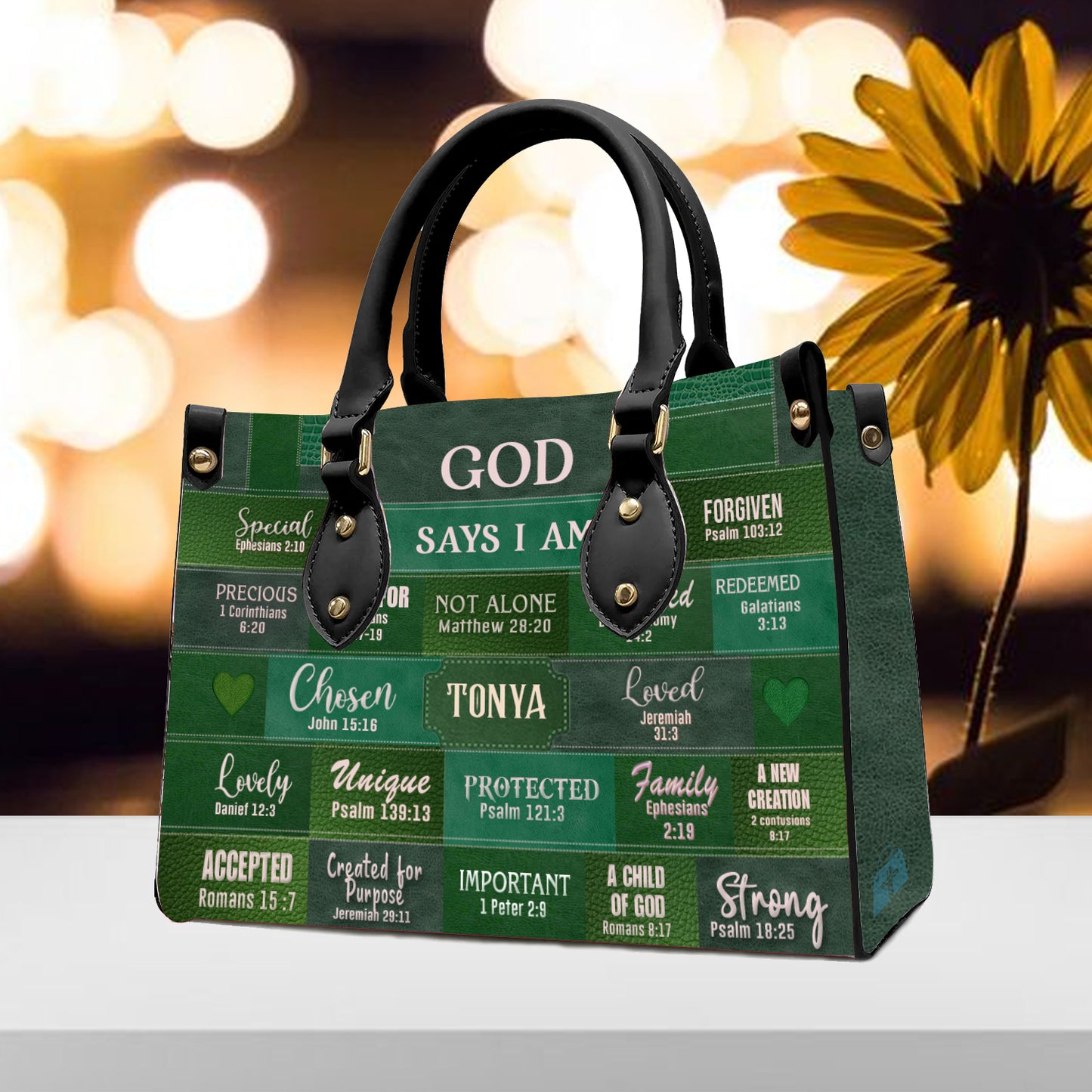 Christianartbag Handbags, God Says I Am Leather Handbag Green, Personalized Bags, Gifts for Women, Christmas Gift, CABLTB03240923. - Christian Art Bag