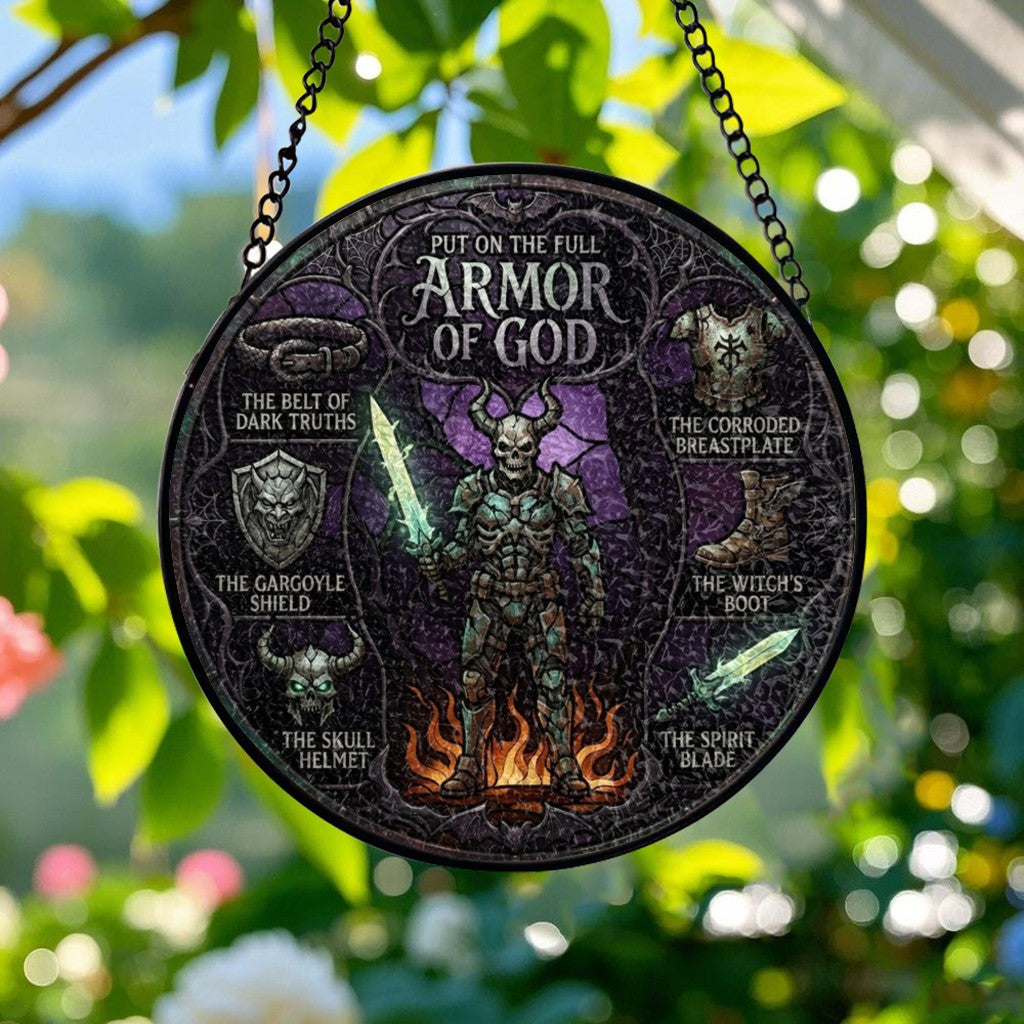 Personalized Armor of God Window Hanging Suncatcher Decor - Custom Name Stained Glass Acrylic Art | CHRISTIANARTBAG 01072326