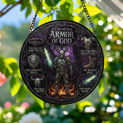 Personalized Armor of God Window Hanging Suncatcher Decor - Custom Name Stained Glass Acrylic Art | CHRISTIANARTBAG 01072326