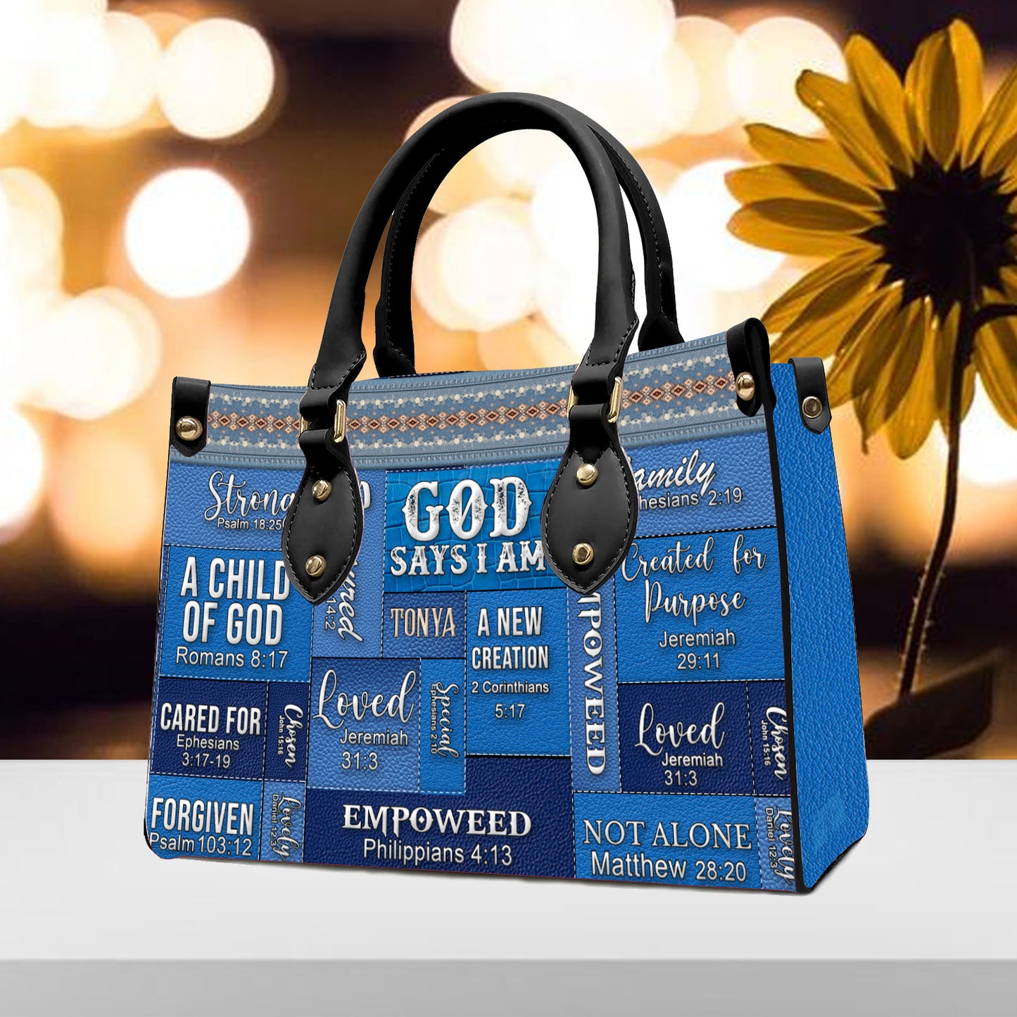 Christianartbag Handbags, God Says I Am Leather Handbag Blue, Personalized Bags, Gifts for Women, Christmas Gift, CABLTB05240923. - Christian Art Bag