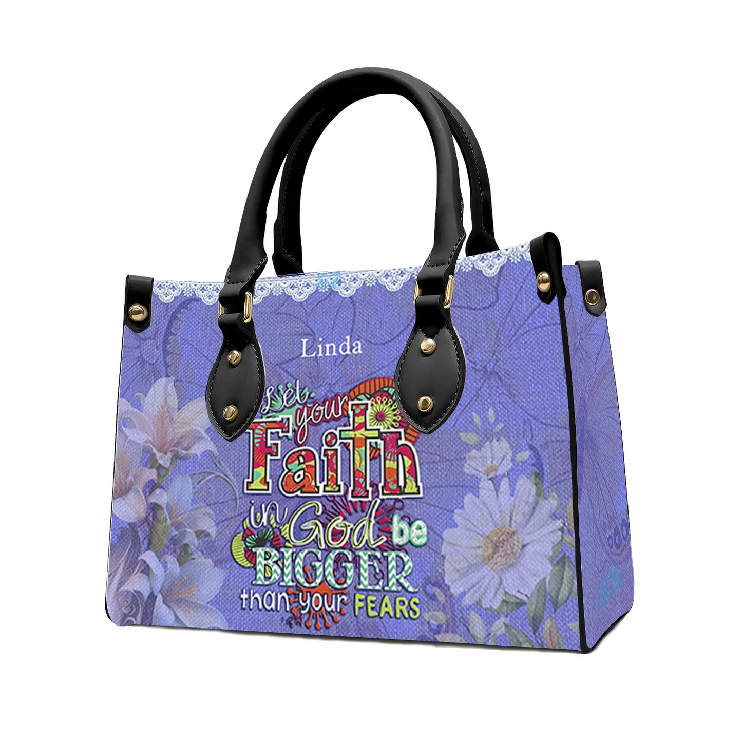 Christianartbag Handbags, Let Your Faith Be Bigger Than Your Fear Leather Handbag Purple, Personalized Bags, Gifts for Women, Christmas Gift, CABLTB01061023. - Christian Art Bag