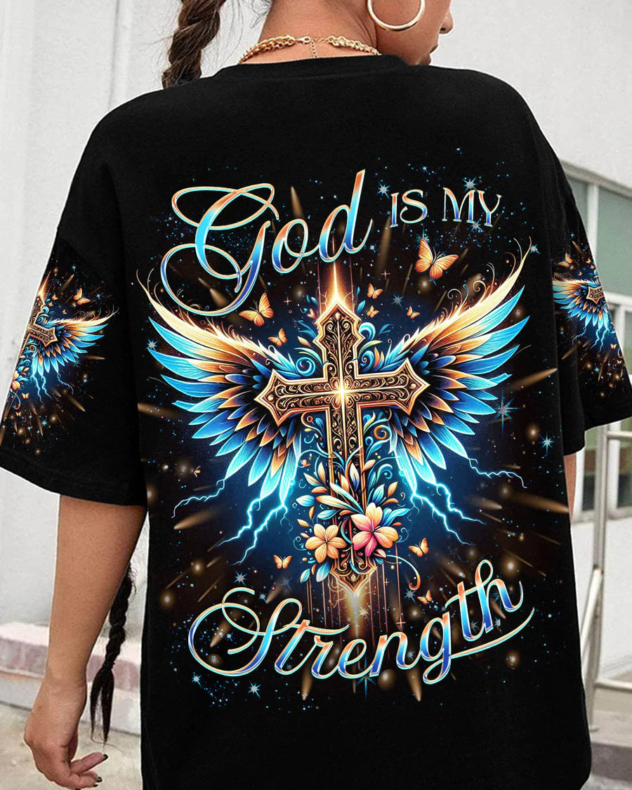 Christianartbag 3D T-Shirt For Women, God Is My Strength Women's All Over Print Shirt, Christian Shirt, Faithful Fashion, 3D Printed Shirts for Christian Women, CABDS03261223 - Christian Art Bag