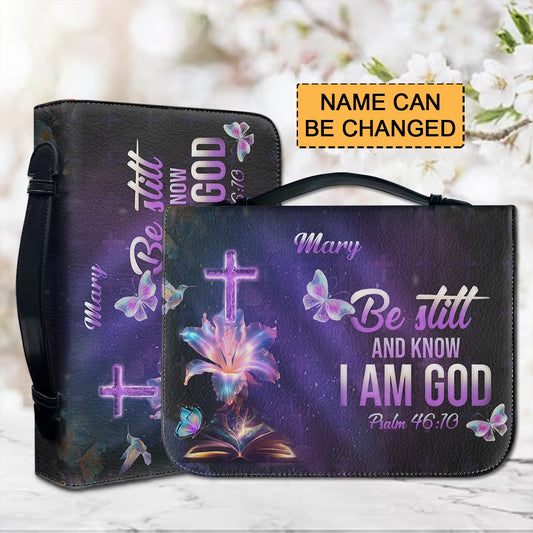 Christianartbag Bible Cover, Be Still And Know I Am God Psalm 46:70 Personalized Bible Cover Purple, Sunflower Butterfly Bible Cover, Personalized Bible Cover, Christmas Gift, CABBBCV01300923. - Christian Art Bag