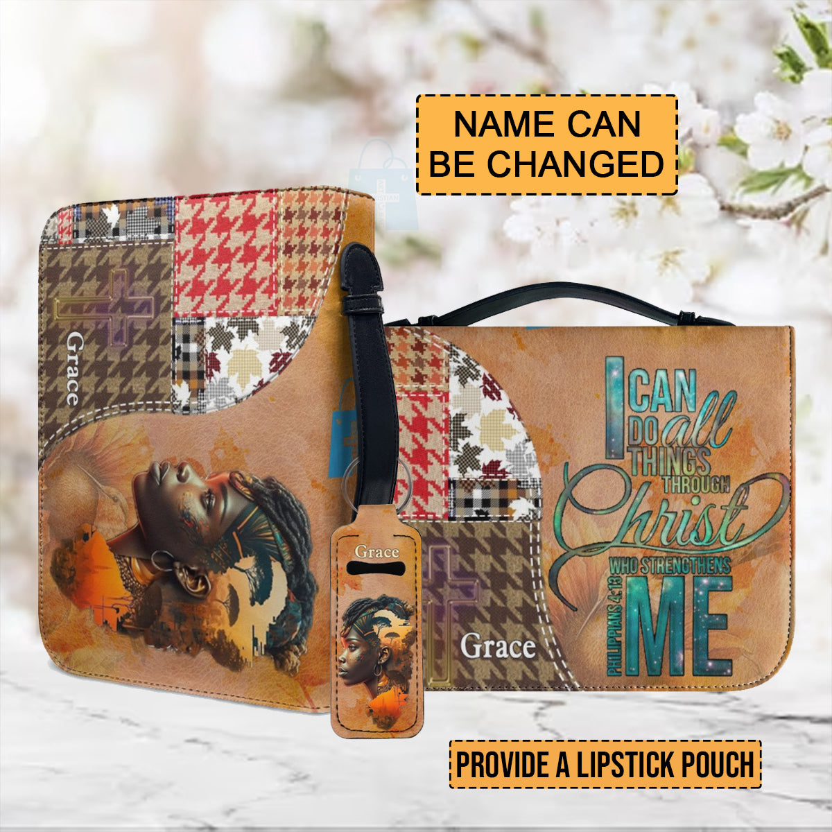 Christianartbag Bible Cover, I Can Do All Things Through Christ Philippians 4:13 Personalized Bible Cover, African Women Bible Cover, Christmas Gift, CABBBCV01260823. - Christian Art Bag